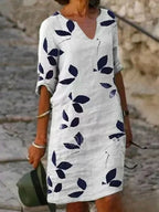 Robe Fleurie à Manches Mi-Longues pour Femmes