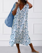 Robe Midi Légère à Motif Feuilles