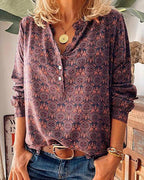 Blouse Rétro à Manches Longues avec Imprimé Vintage