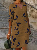 Robe Fleurie à Manches Mi-Longues pour Femmes