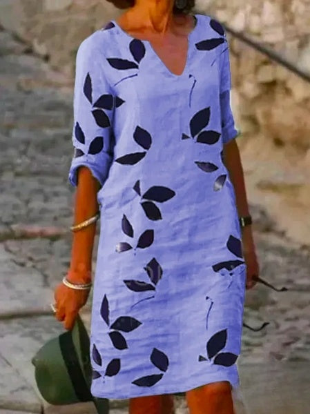 Robe Fleurie à Manches Mi-Longues pour Femmes