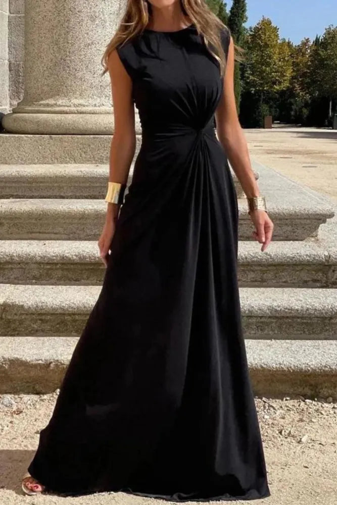 Robe Maxi Élégante à Manches Longues et Col V pour Femmes - Tenue de Soirée Unie