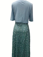 Ensemble Chic de Robe Fleurie à Deux Pièces avec Haut Uni à Col Rond