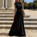 Robe Maxi Élégante à Manches Longues et Col V pour Femmes - Tenue de Soirée Unie
