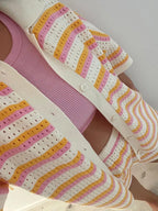 Ensemble Femme en Tricot à Rayures Contrastées - 2 Pièces