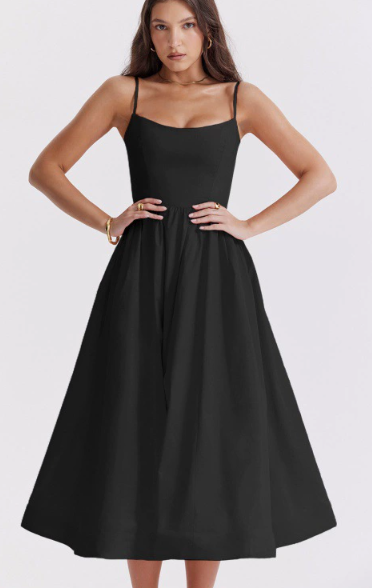 Robe Midi Élégante avec Détails Lacés au Dos