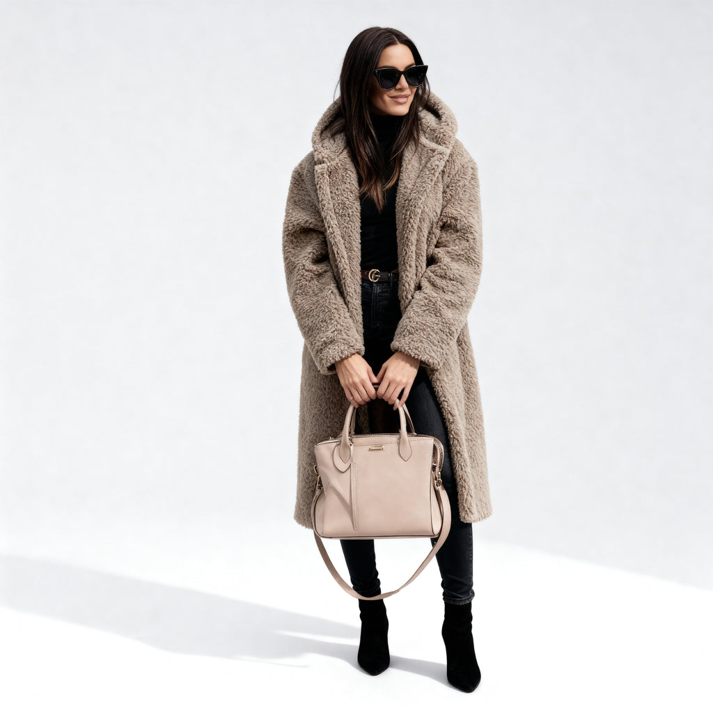 Chic Manteau Long en Fleece Peluche pour Femmes