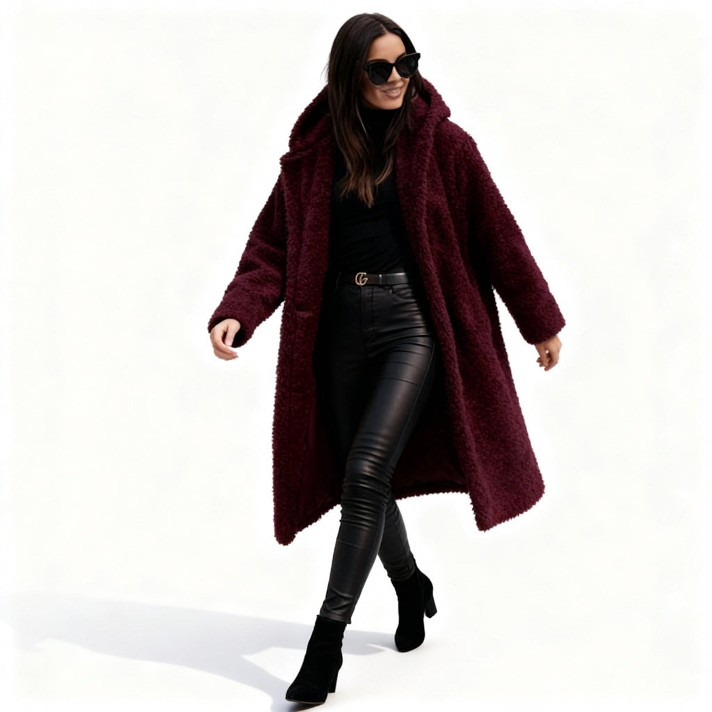 Chic Manteau Long en Fleece Peluche pour Femmes