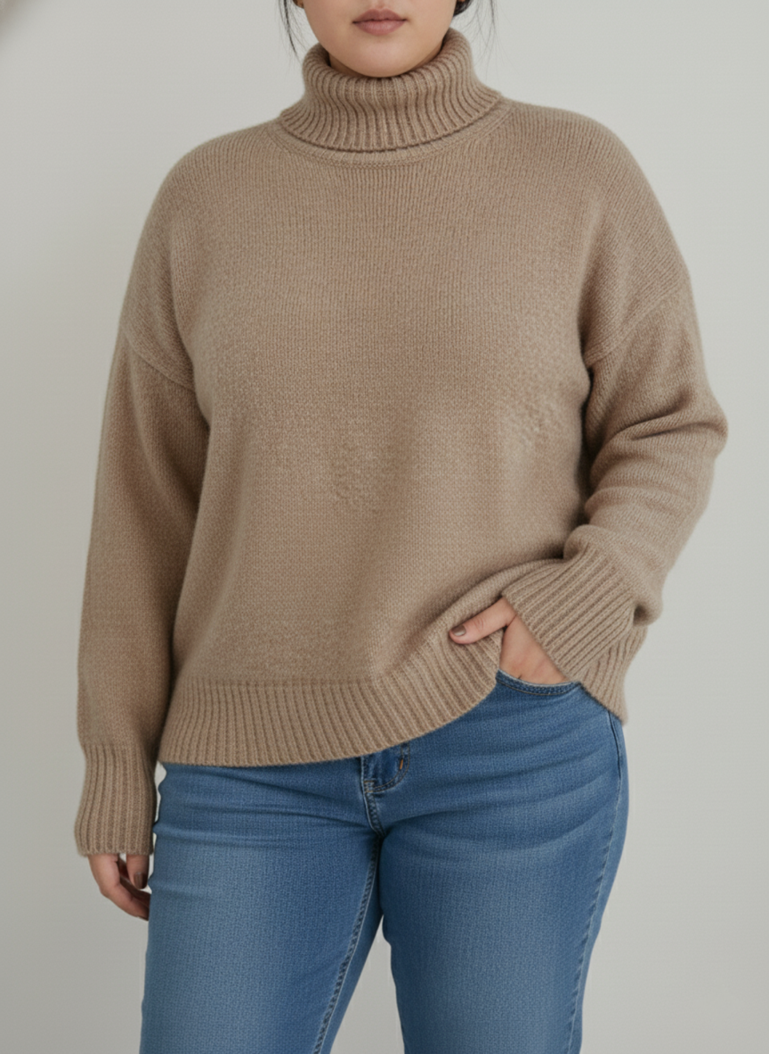 Vayna - Pull Tricot à Col Roulé Grande Taille pour Femmes