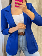Blazer Élégant Femme Uni avec Poches, Col Revers et Manches Longues