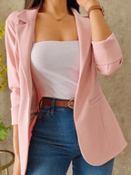 Blazer Élégant Femme Uni avec Poches, Col Revers et Manches Longues