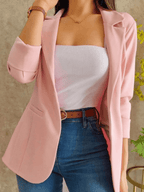 Blazer Élégant Femme Uni avec Poches, Col Revers et Manches Longues