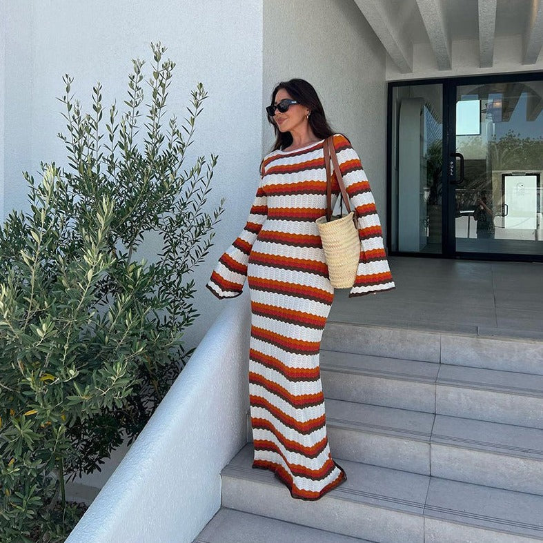 Chic Robe Maxi Rayée en Tricot