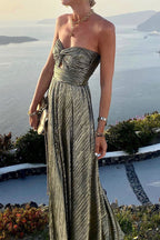 Robe Maxi Décontractée à Épaules Dénudées pour Femmes