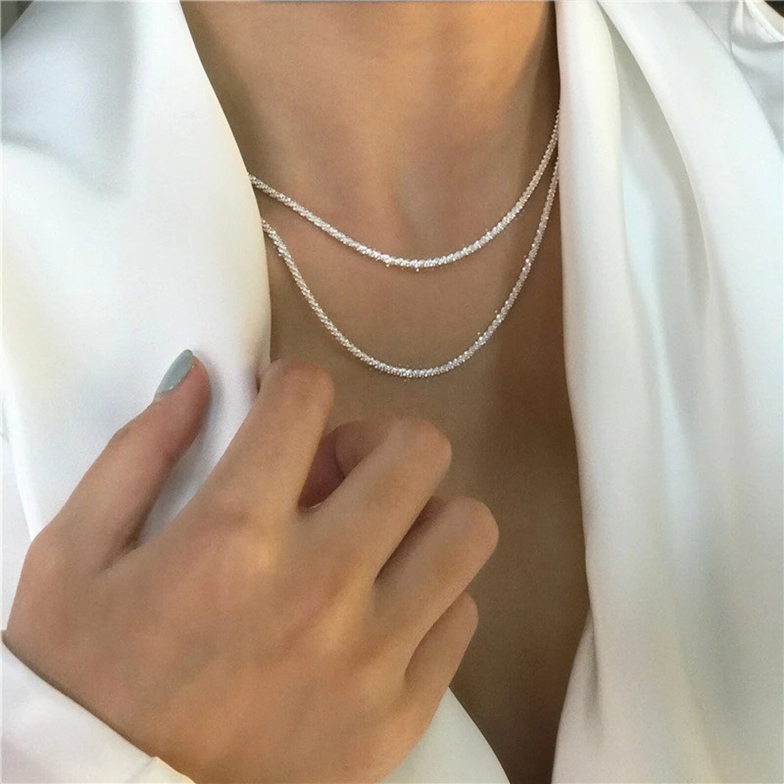 Collier Double Chaîne en Argent Élégant pour Femmes - Design Astral