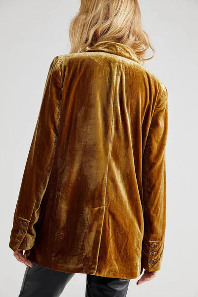 Blazer en Velours Élégant à Manches Longues avec Boutonnage