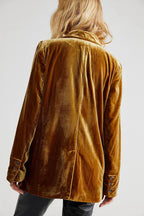 Blazer en Velours Élégant à Manches Longues avec Boutonnage