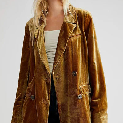 Blazer en Velours Élégant à Manches Longues avec Boutonnage